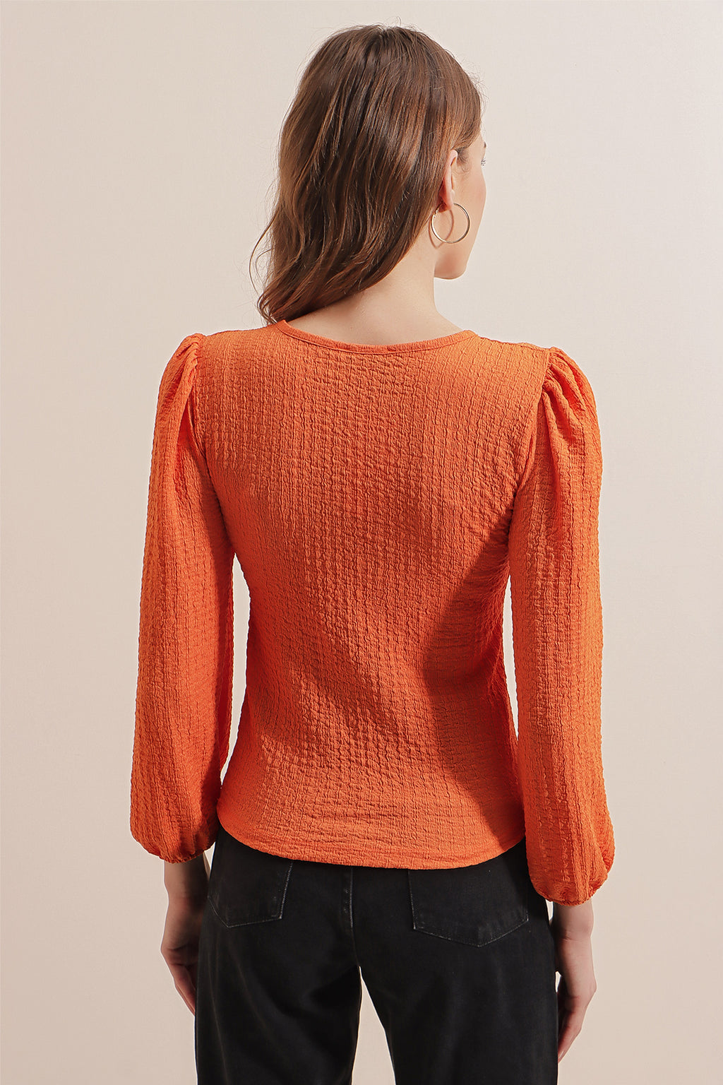 0442 Uzun Kollu Bluz - Turuncu