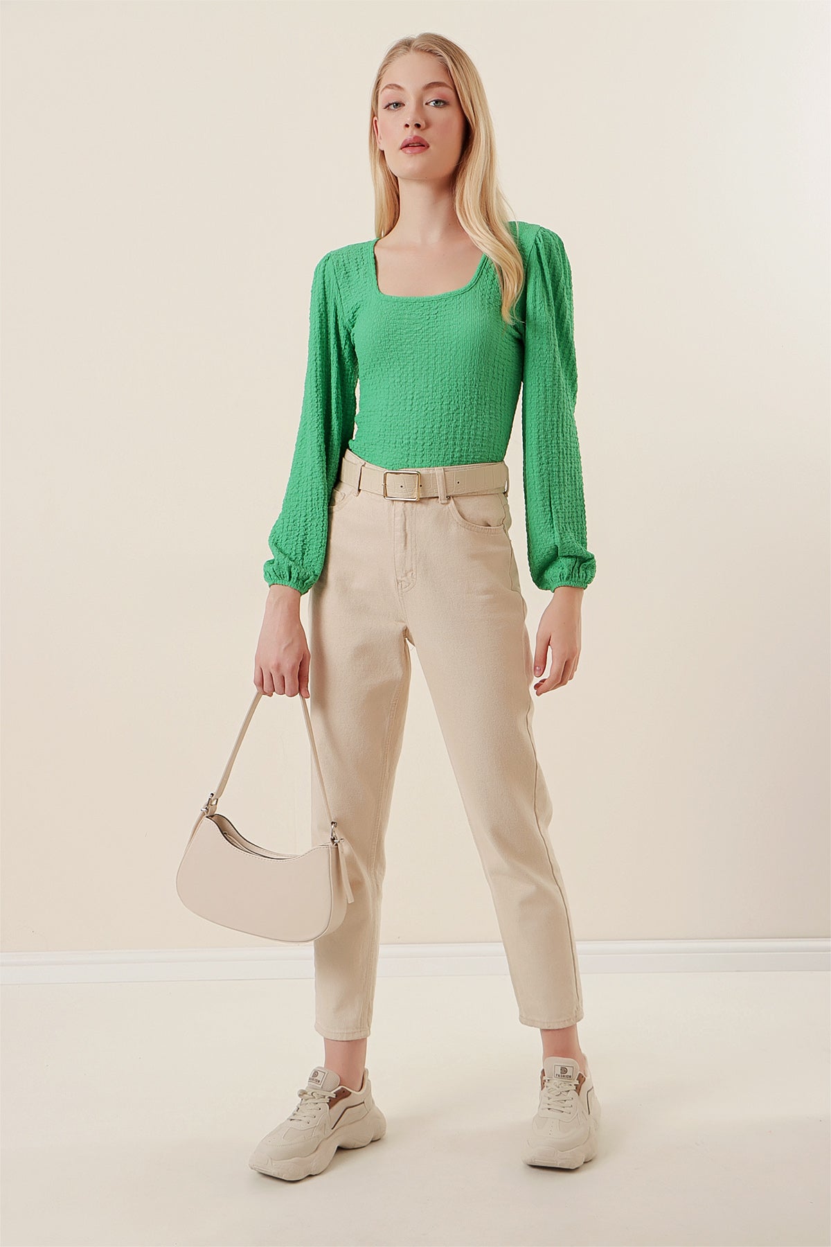 0442 Uzun Kollu Bluz - Yeşil