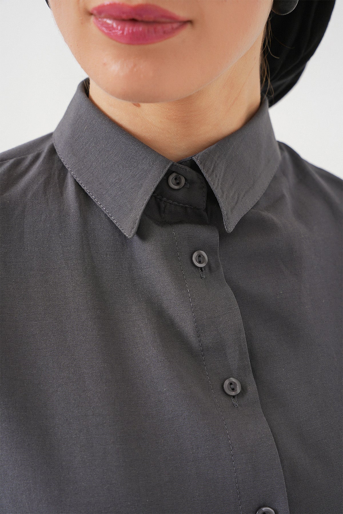 103901 Oversize Basic Tesettür Gömlek - Gri