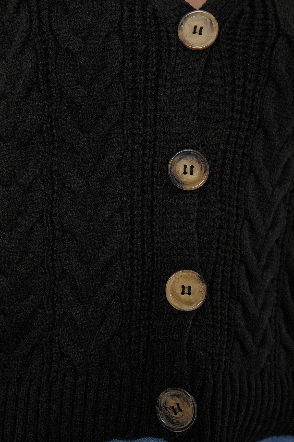 15882 Düğmeli Kısa Triko Yelek - Siyah