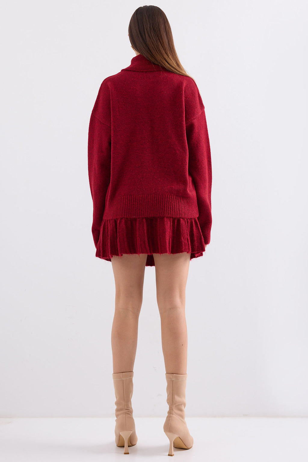 15891 Kazak Etek Triko İkili Takım - Kırmızı