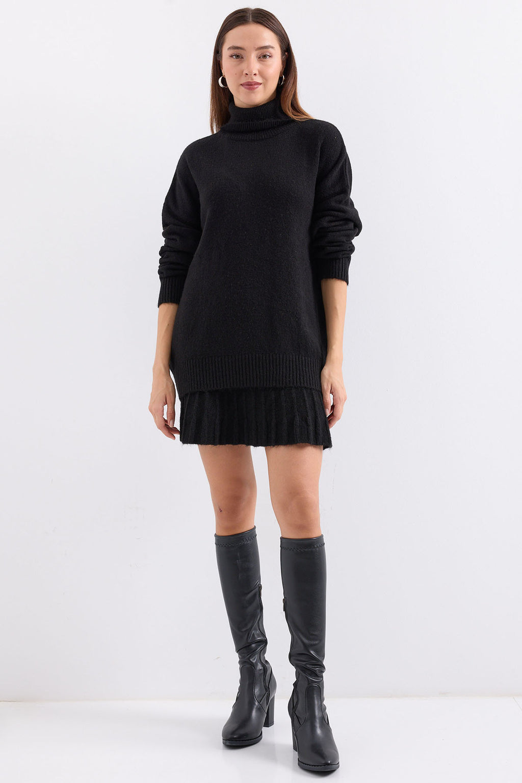 15891 Kazak Etek Triko İkili Takım - Siyah