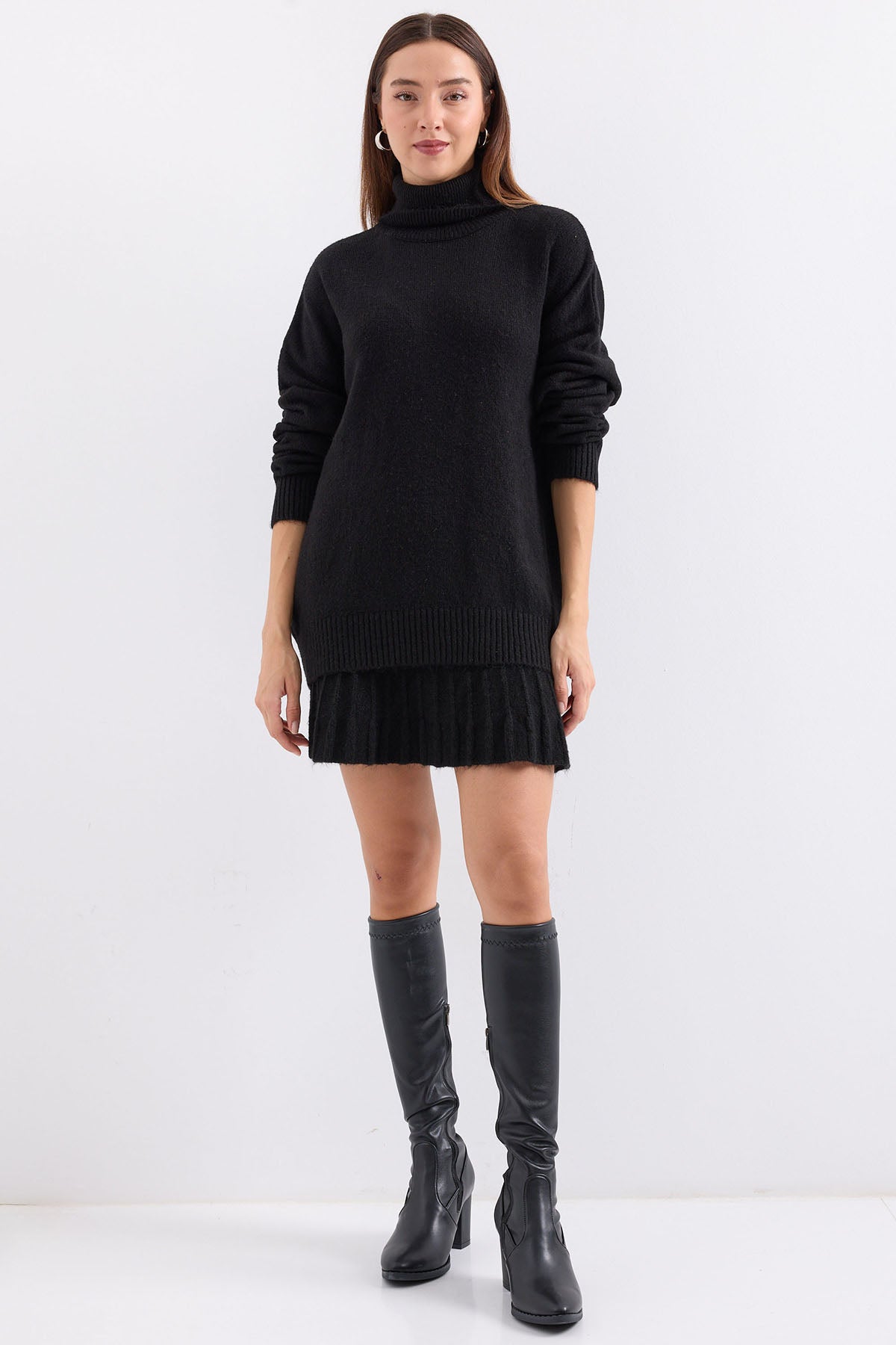 15891 Kazak Etek Triko İkili Takım - Siyah