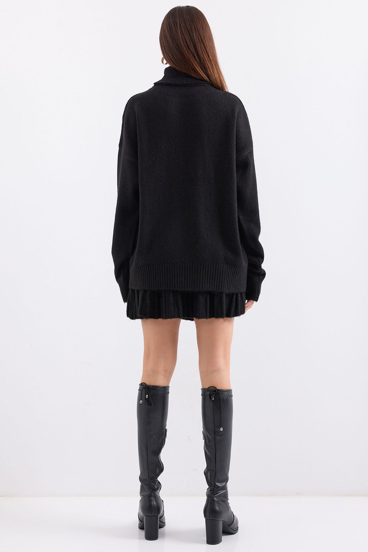 15891 Kazak Etek Triko İkili Takım - Siyah