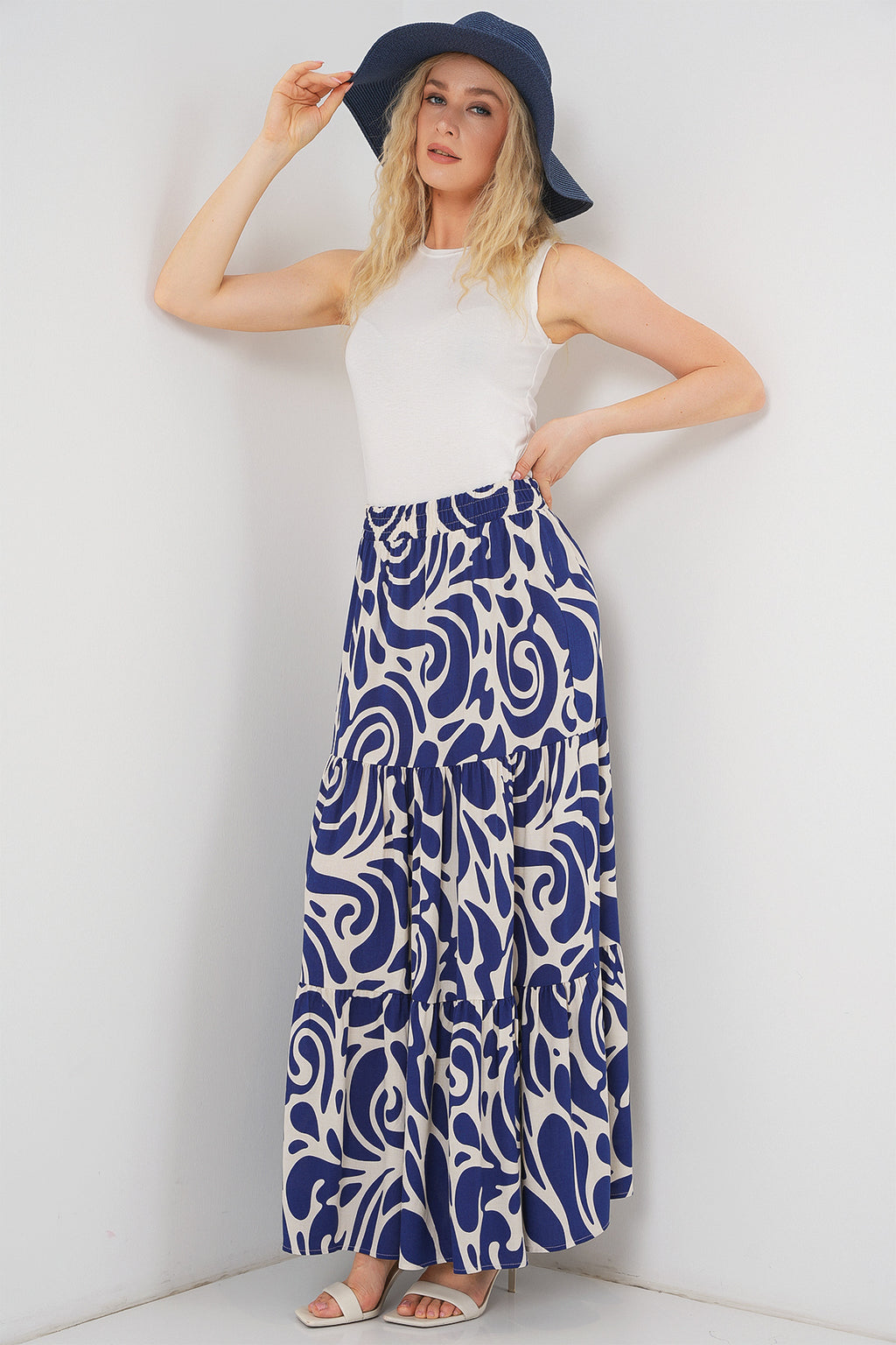 1898 Desenli Uzun Etek - F.Lacivert