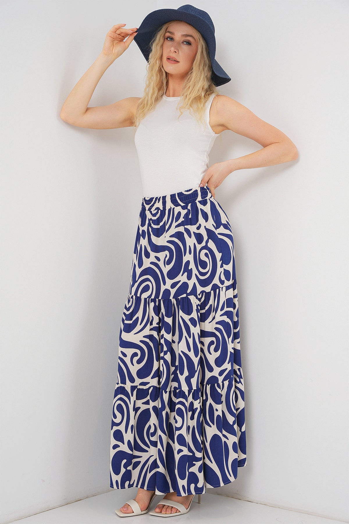 1898 Desenli Uzun Etek - F.Lacivert