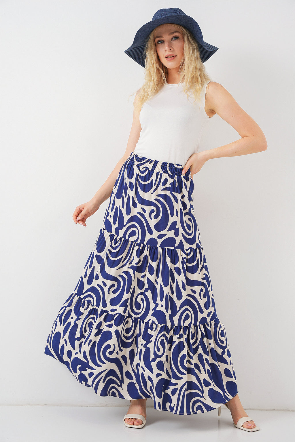 1898 Desenli Uzun Etek - F.Lacivert
