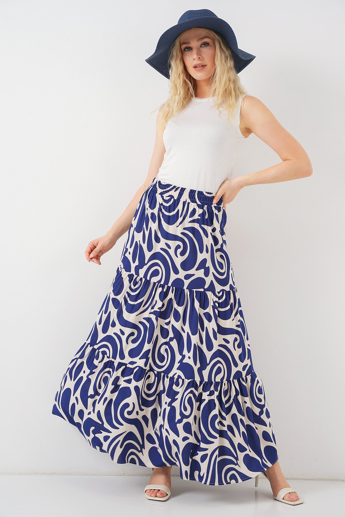 1898 Desenli Uzun Etek - F.Lacivert