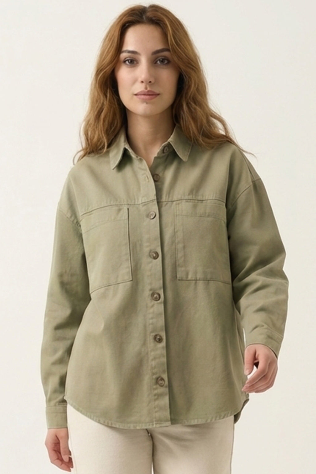 20192 Oversize Gabardin Gömlek Ceket - Haki