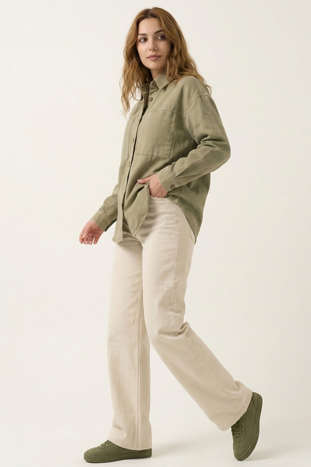 20192 Oversize Gabardin Gömlek Ceket - Haki