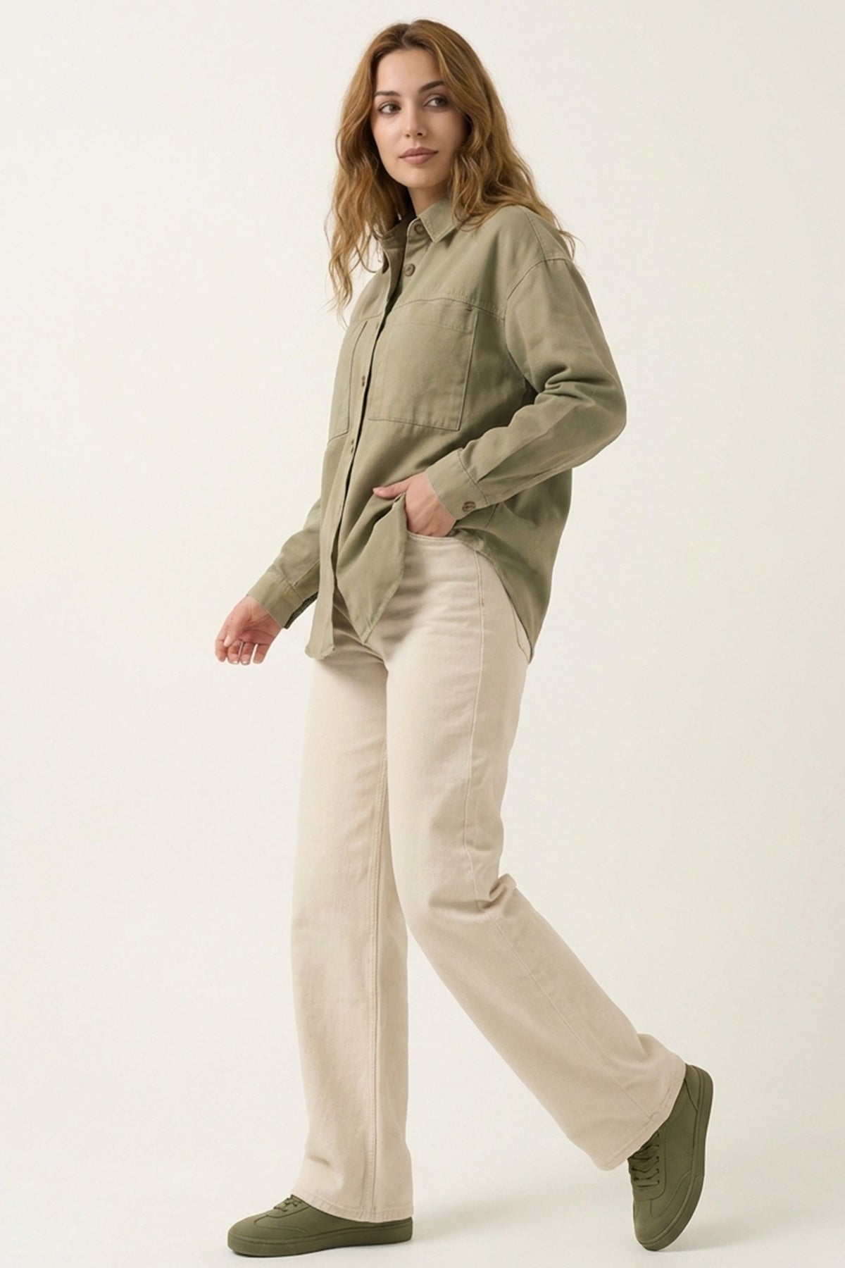 20192 Oversize Gabardin Gömlek Ceket - Haki