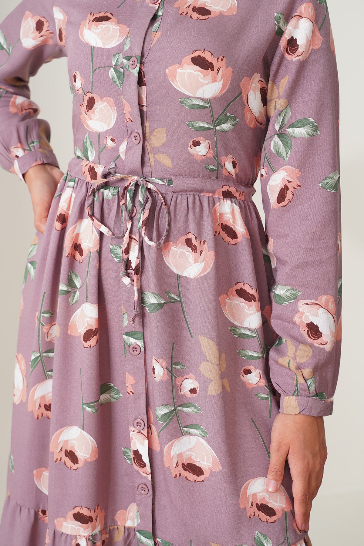 2144 Hakim Yaka Tesettür Elbise - D.Gül Kurusu