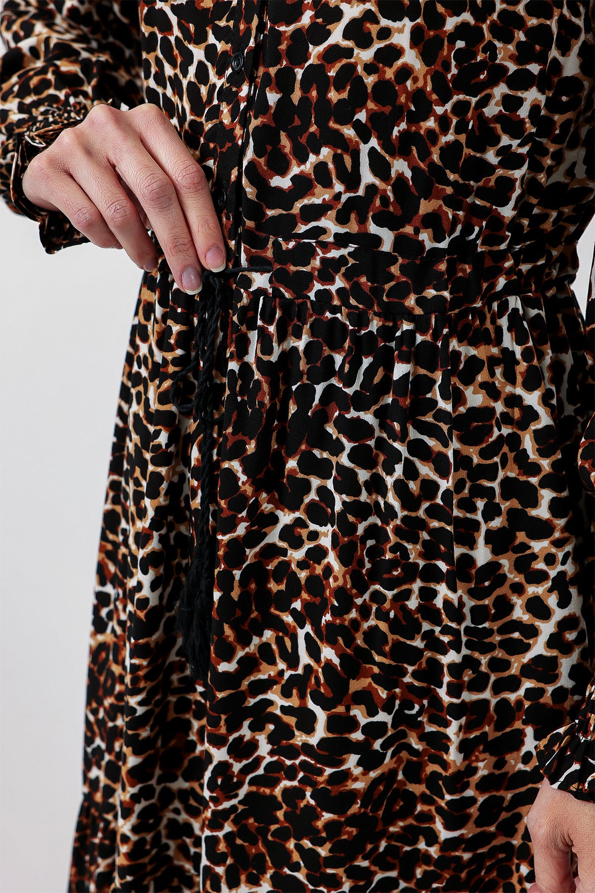 2145 Desenli Tesettür Elbise - C. Kahverengi