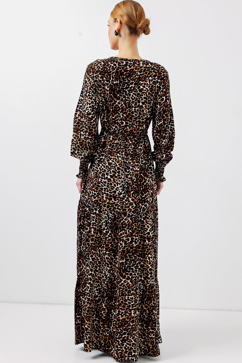 2145 Desenli Tesettür Elbise - C. Kahverengi