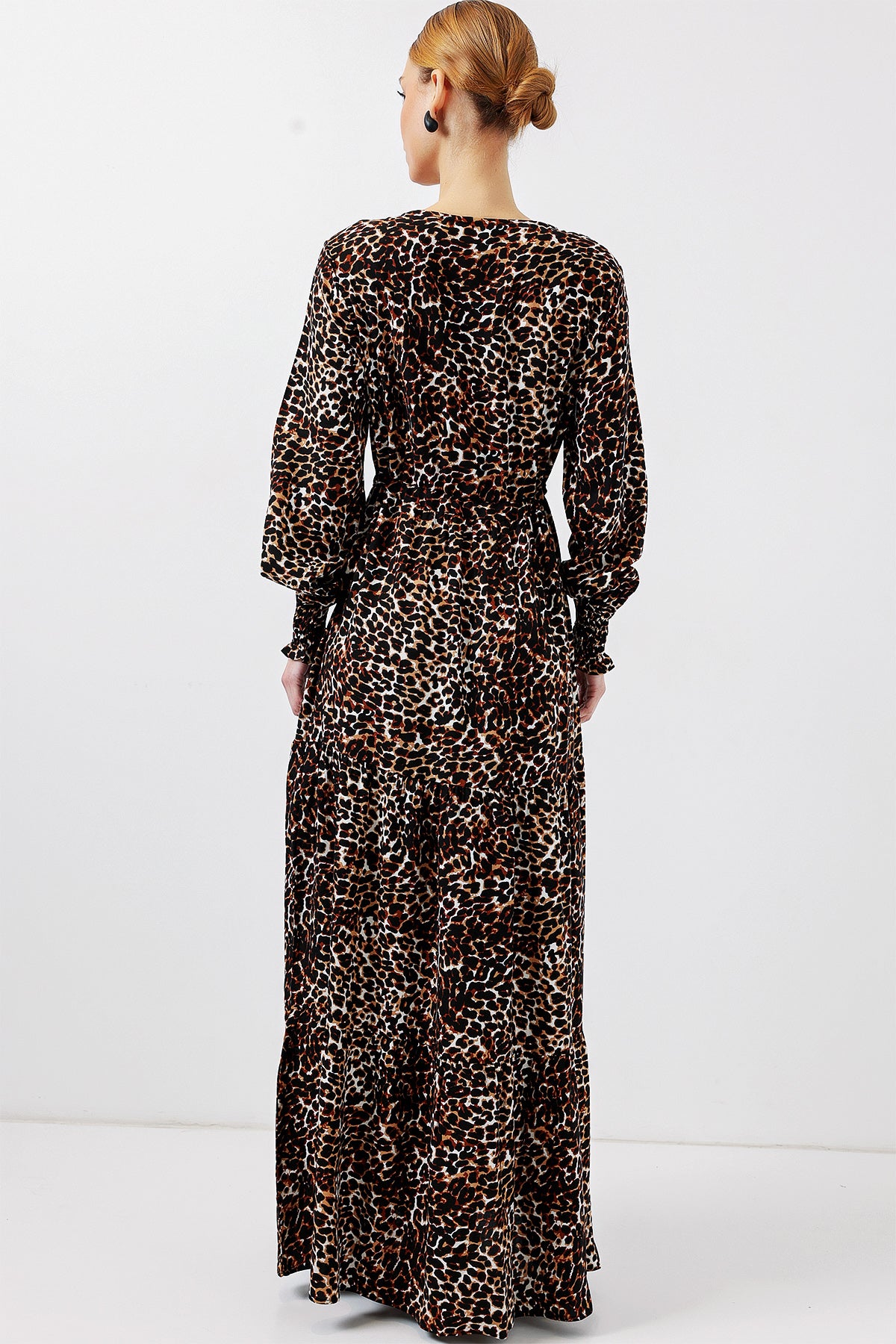 2145 Desenli Tesettür Elbise - C. Kahverengi