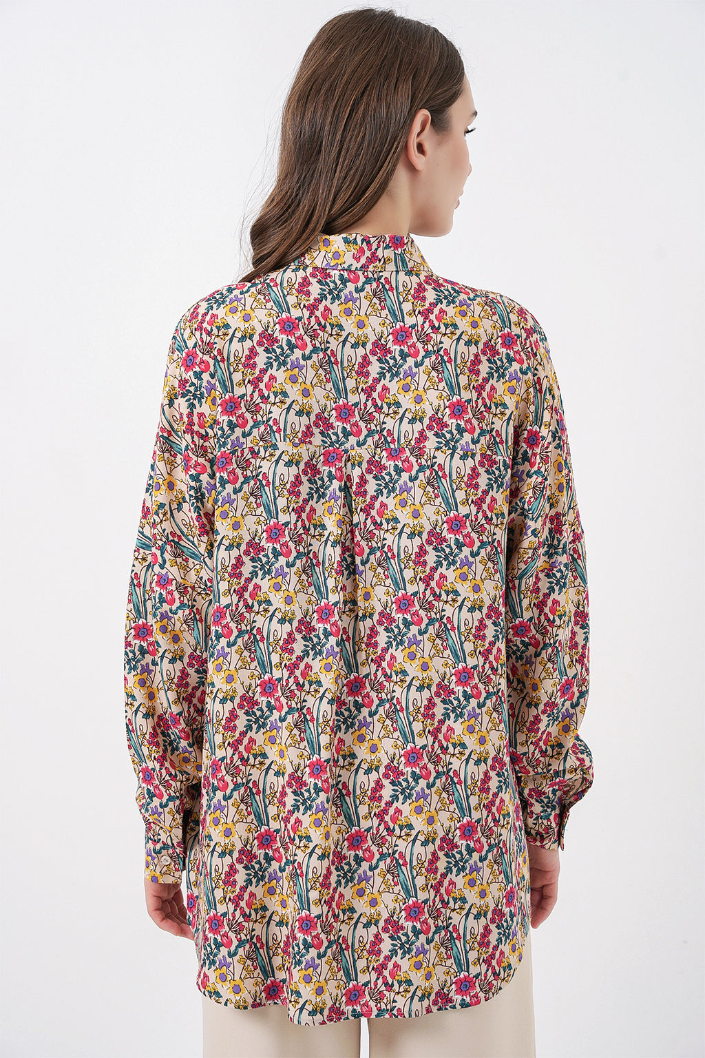 3721 Grafik Desenli Gömlek - Bej