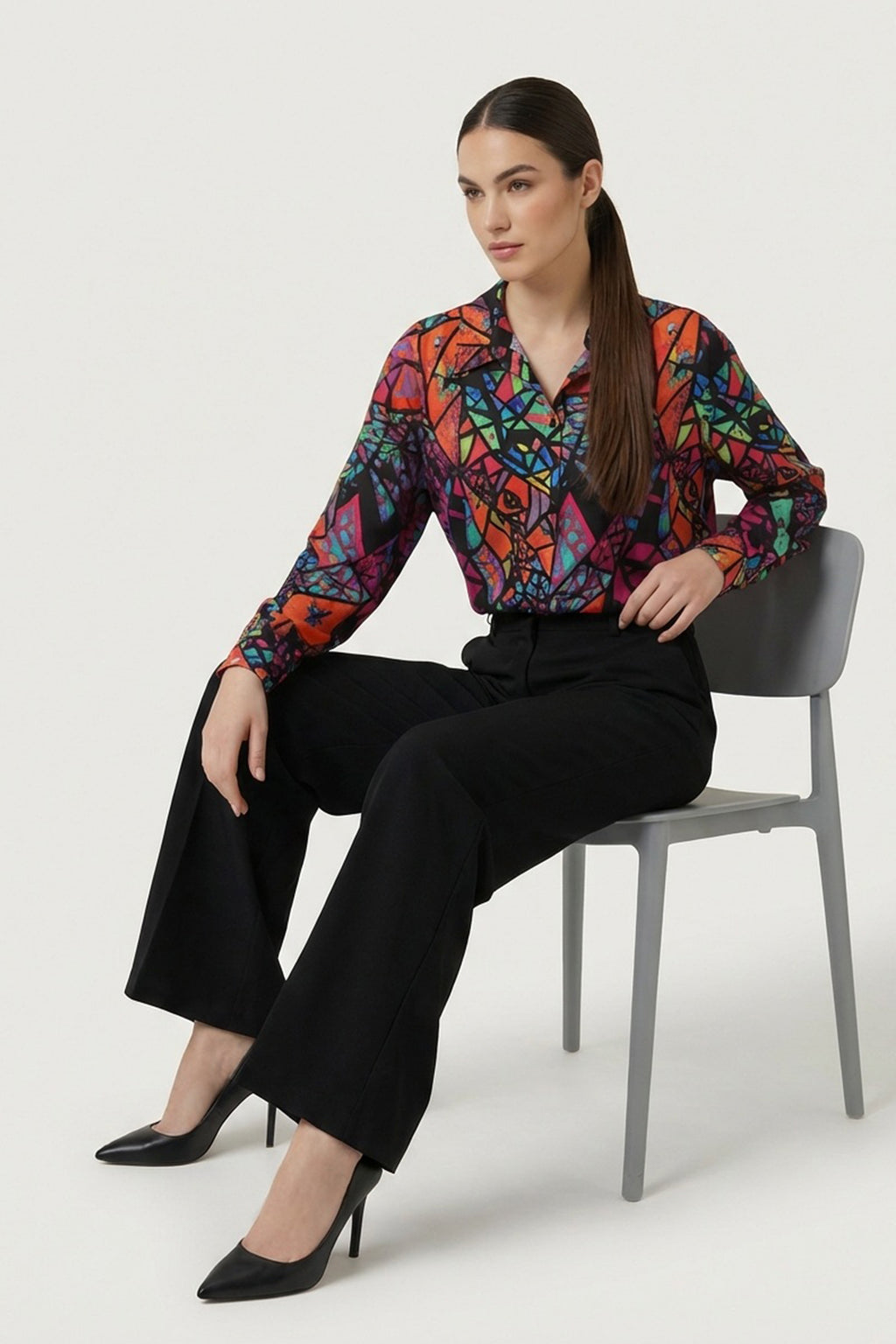 3721 Grafik Desenli Gömlek - Fuşya