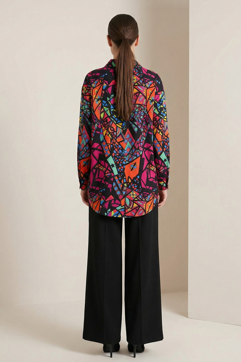 3721 Grafik Desenli Gömlek - Fuşya