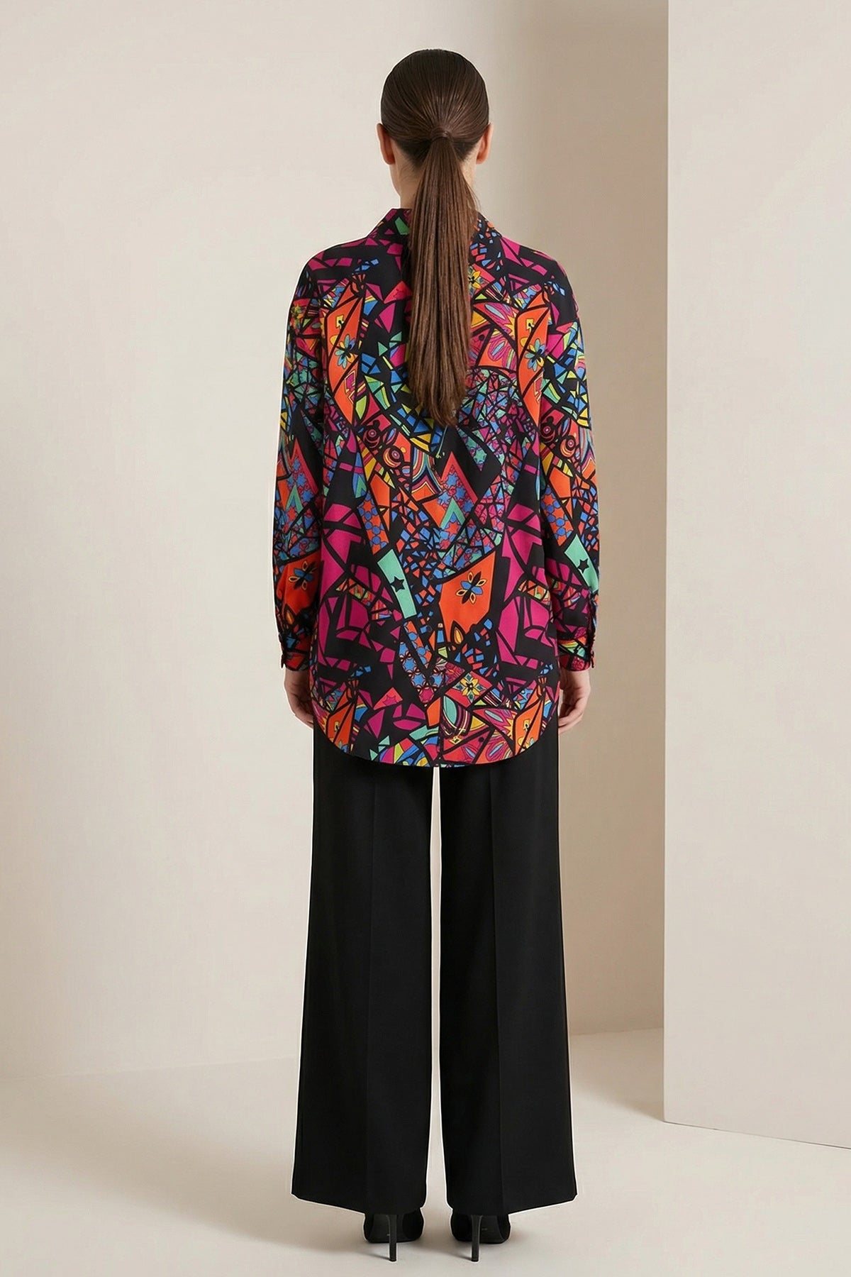 3721 Grafik Desenli Gömlek - Fuşya