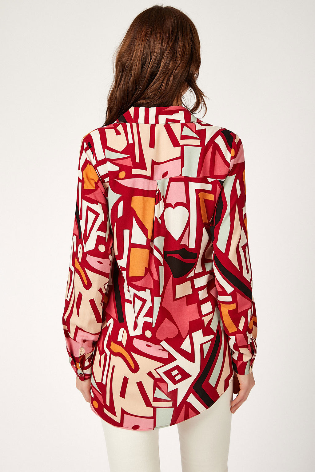 3721 Grafik Desenli Gömlek - Bordo