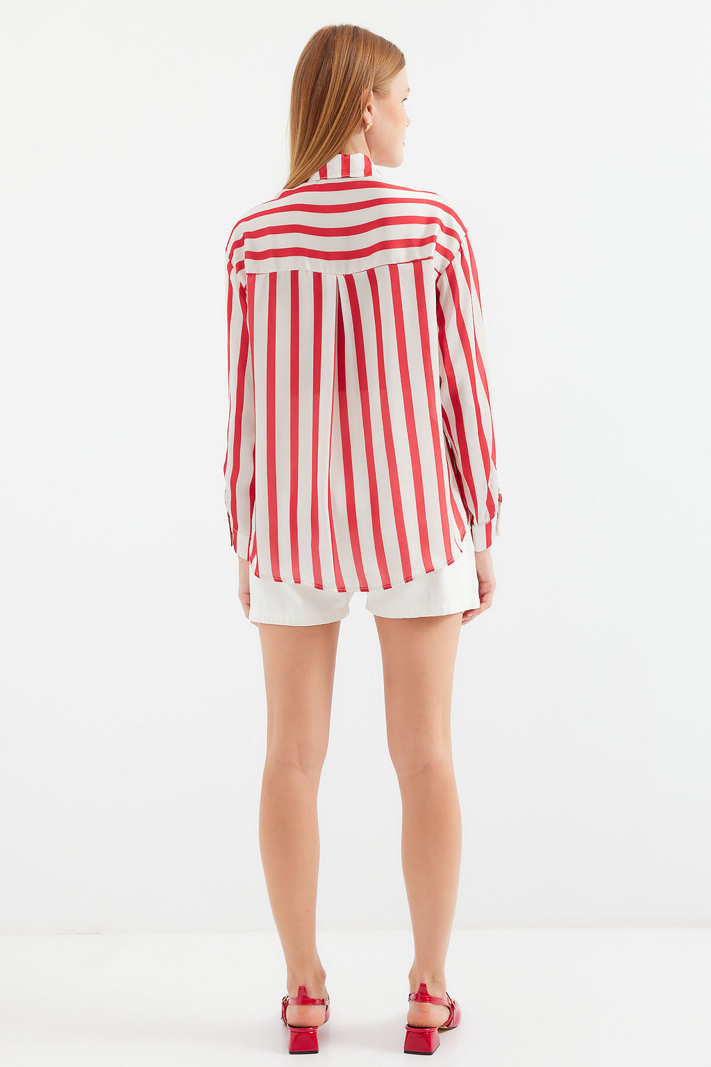 3964 Hafif Dökümlü Saten Gömlek - A.Kırmızı