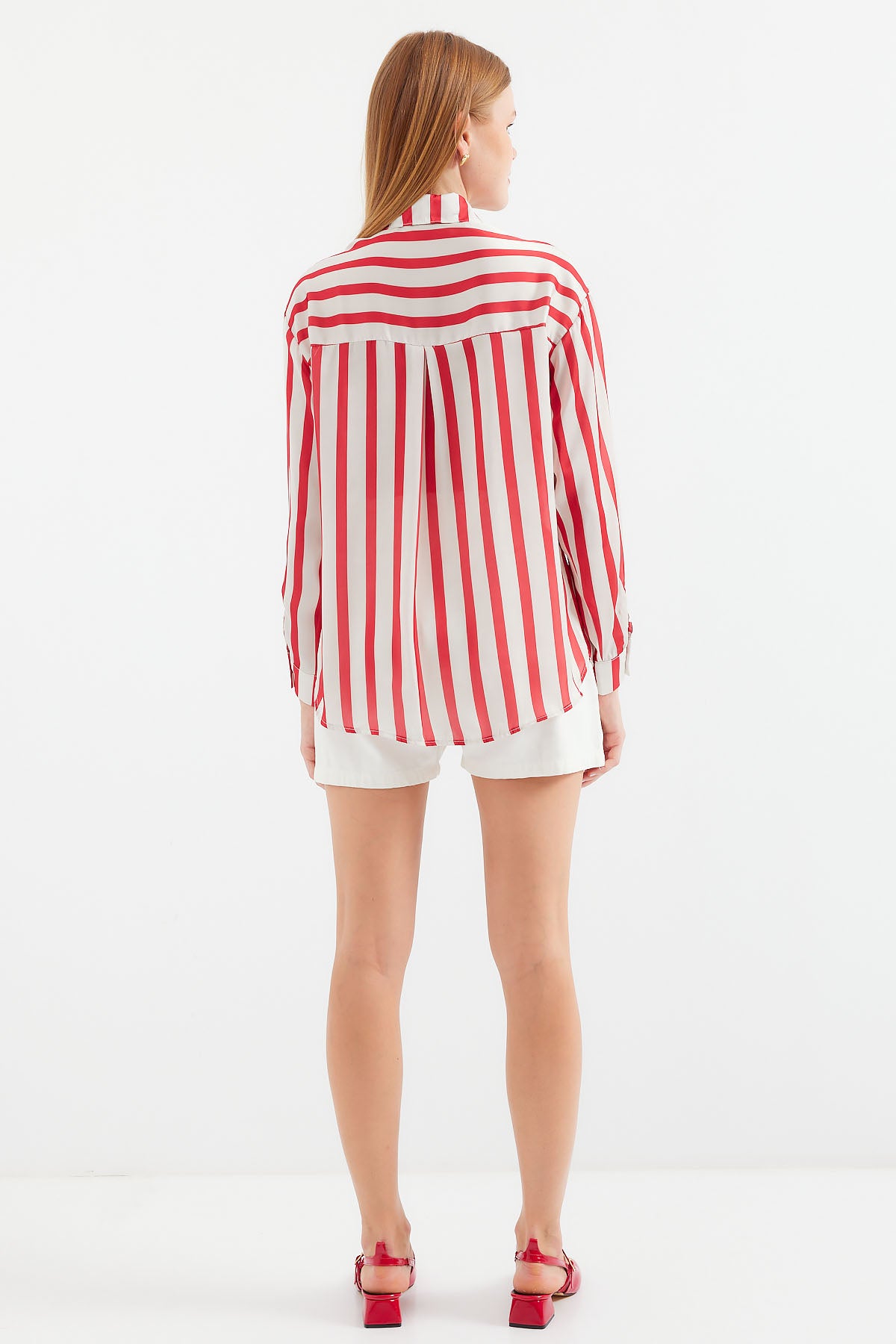 3964 Hafif Dökümlü Saten Gömlek - A.Kırmızı