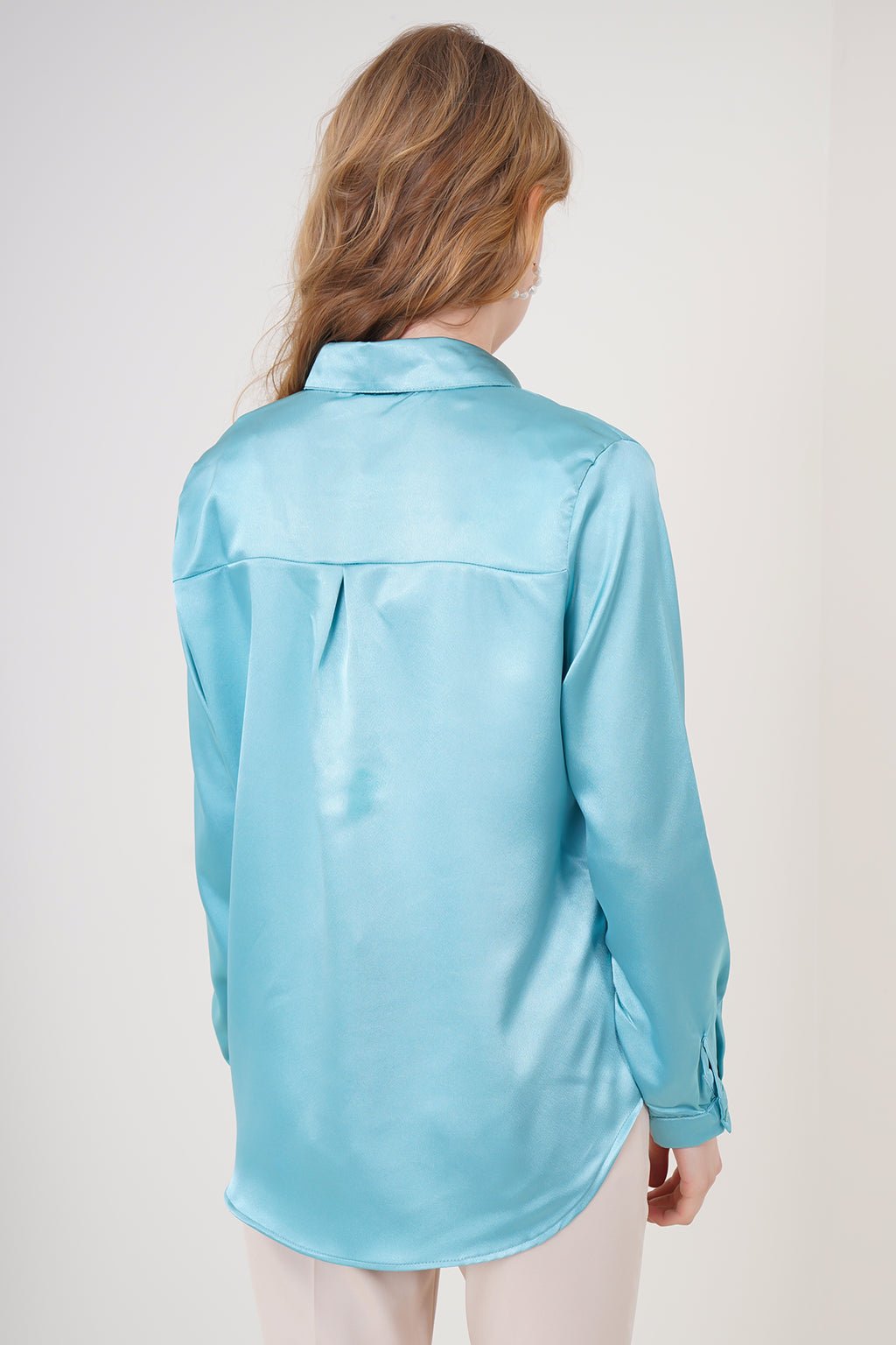 3964 Hafif Dökümlü Saten Gömlek - Mint