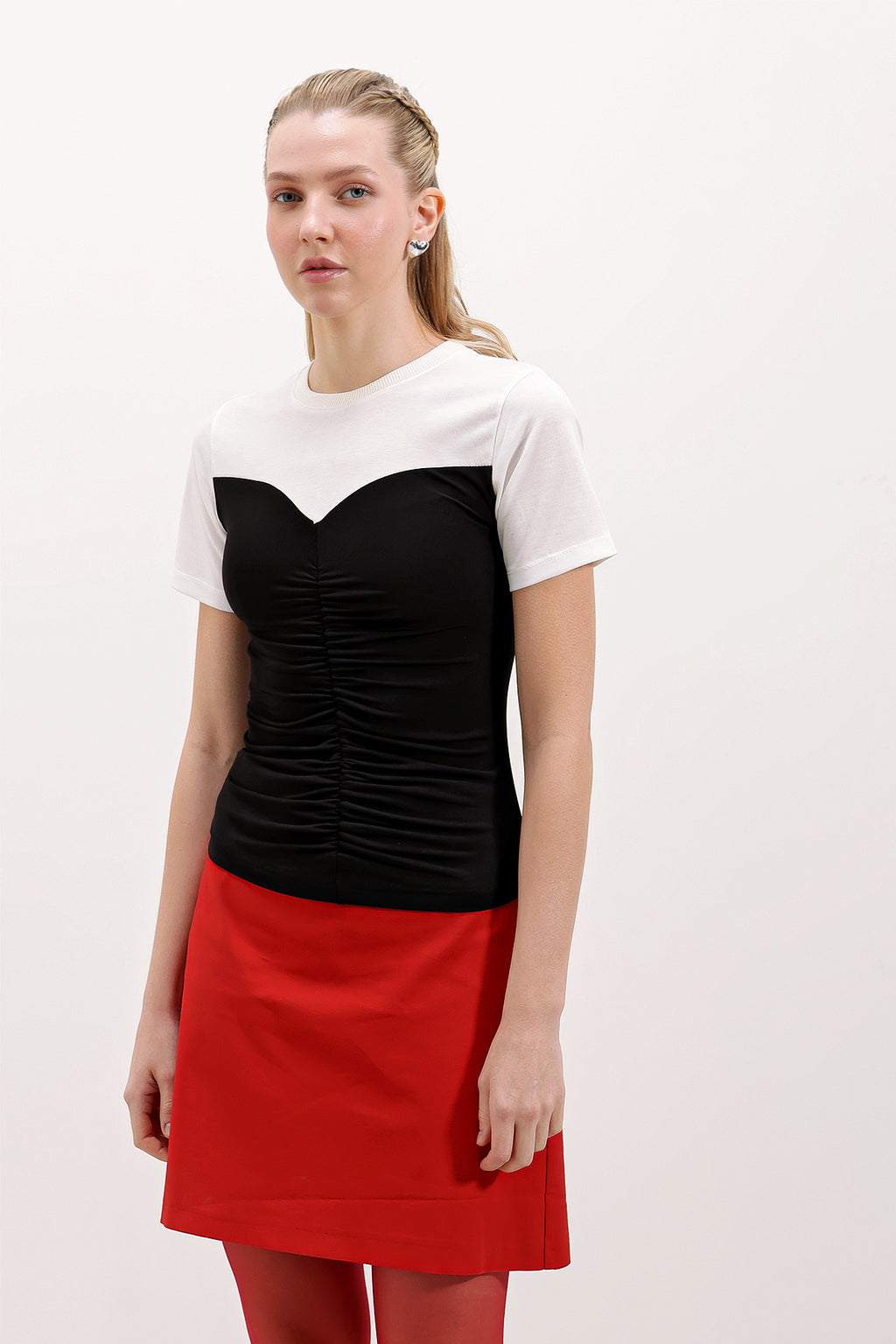 4314 Büzgülü Basic Tişört - Siyah