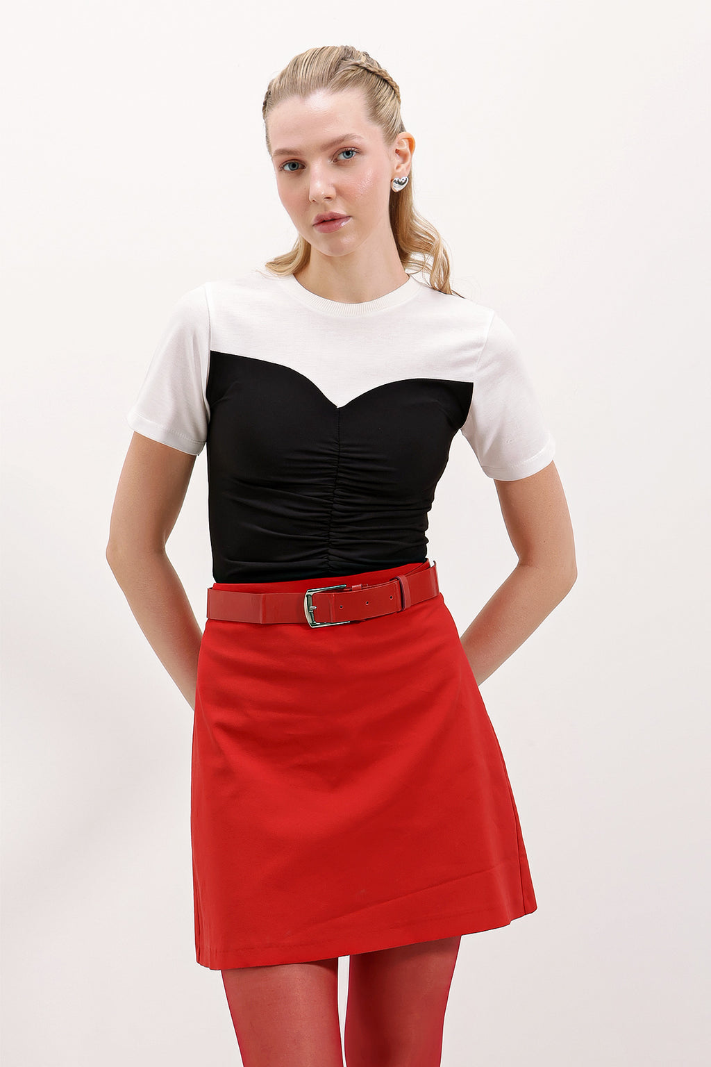 4314 Büzgülü Basic Tişört - Siyah