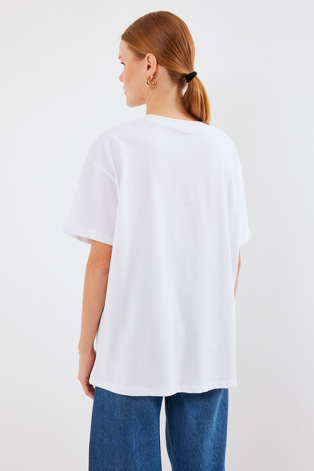 4319 Baskılı Oversize Tişört - Beyaz