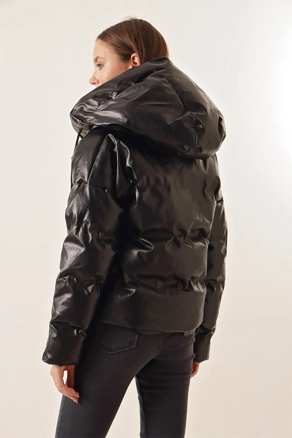 5114 Oversize Deri Mont - Siyah