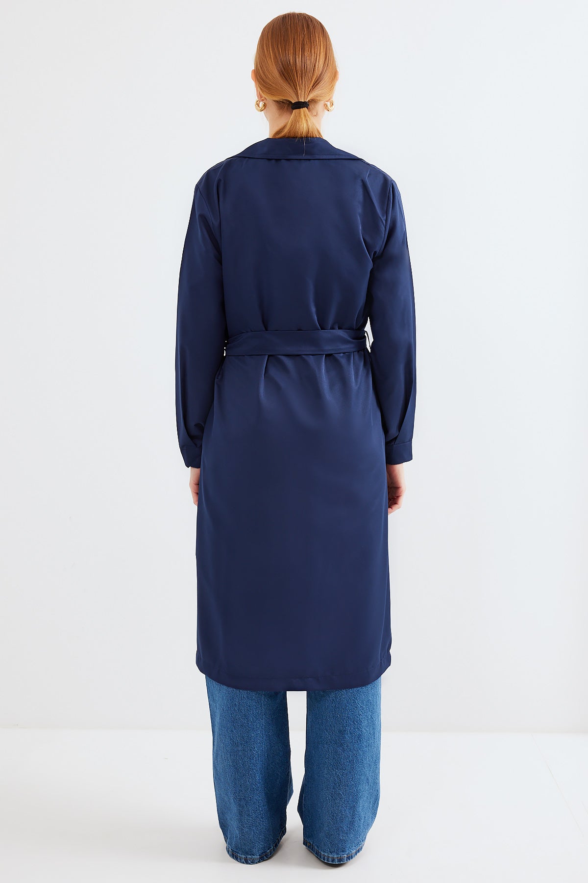 5853 Kruvaze Yaka Trençkot - Lacivert