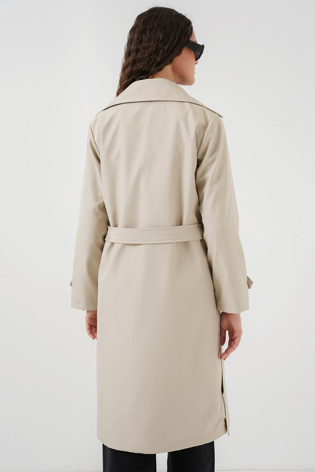 5918 Kruvaze Yaka Trençkot - Bej