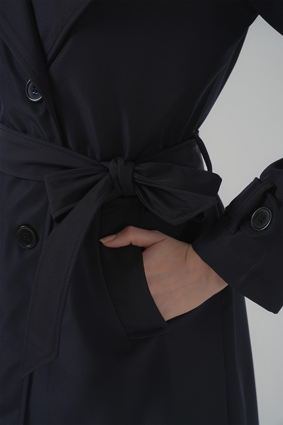 5918 Kruvaze Yaka Trençkot - Lacivert