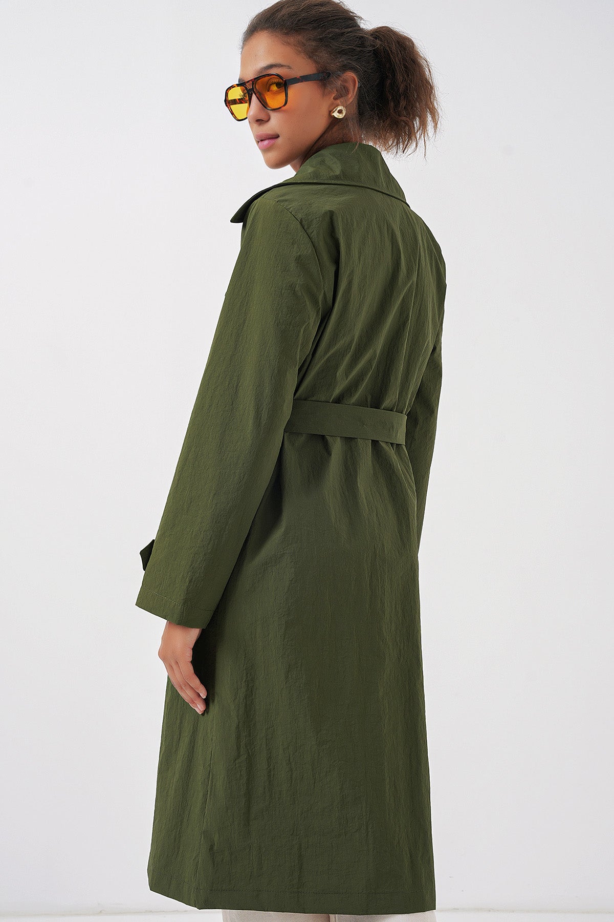 5938 Kruvaze Yaka Trençkot - Haki