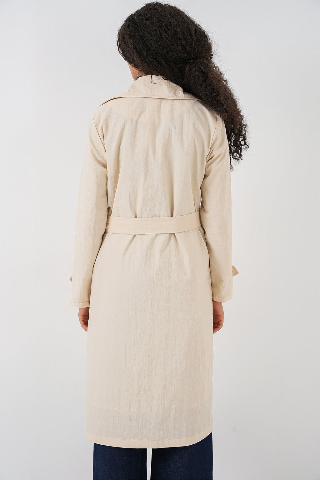 5938 Kruvaze Yaka Trençkot - Krem