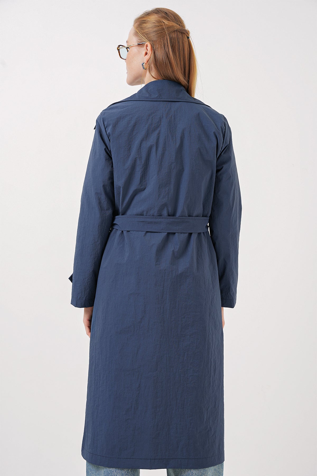 5938 Kruvaze Yaka Trençkot - Lacivert