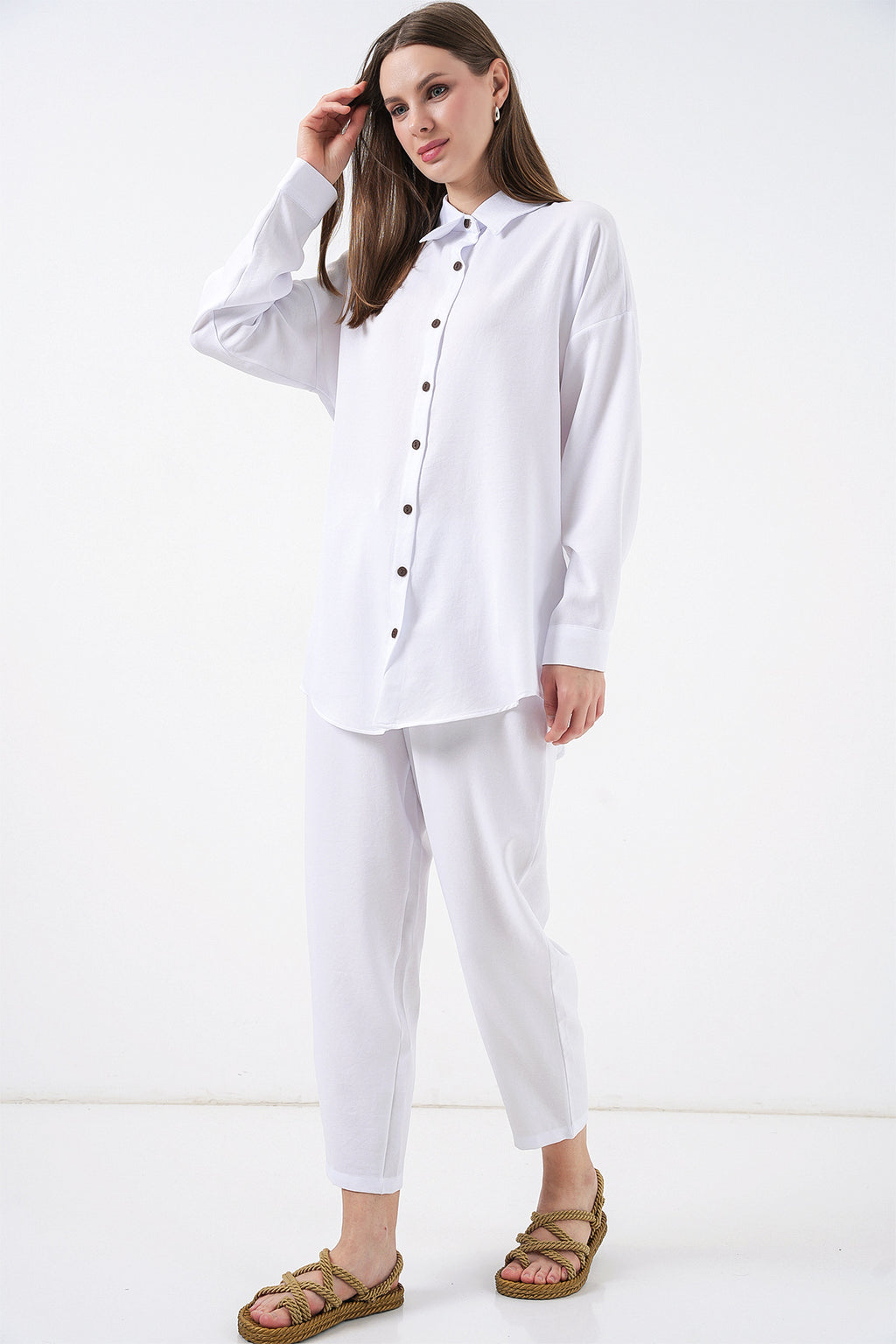 6622 Keten İkili Takım - Beyaz