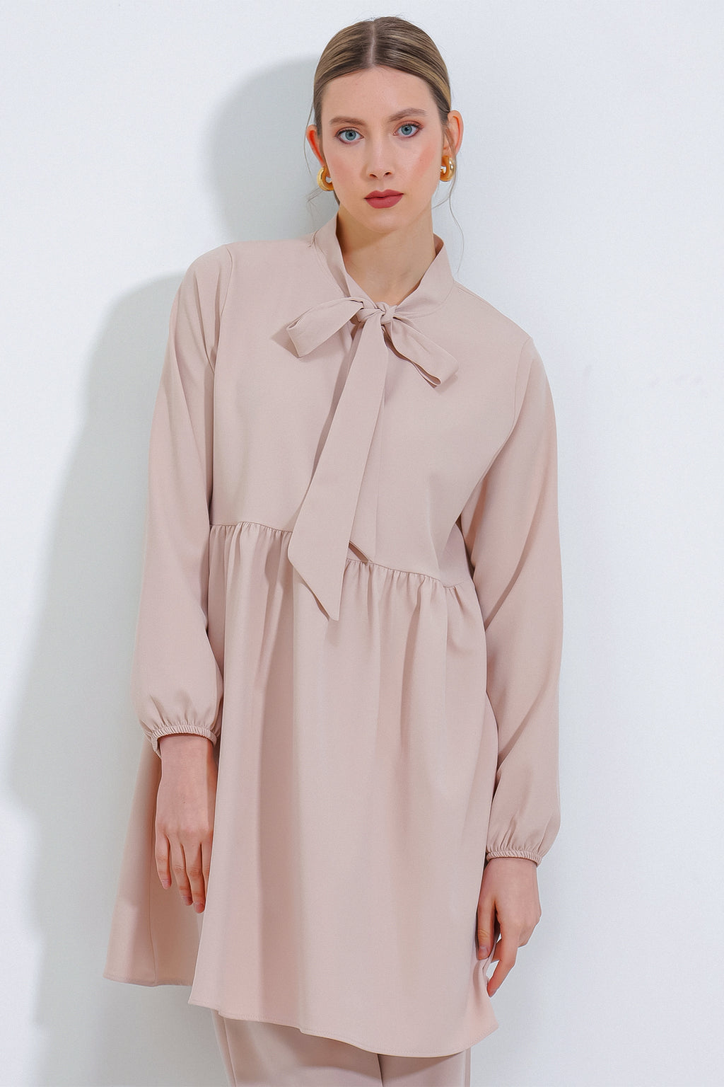 Kadın Krem Örme Pantolon Tunik Alt Üst Takım 6654