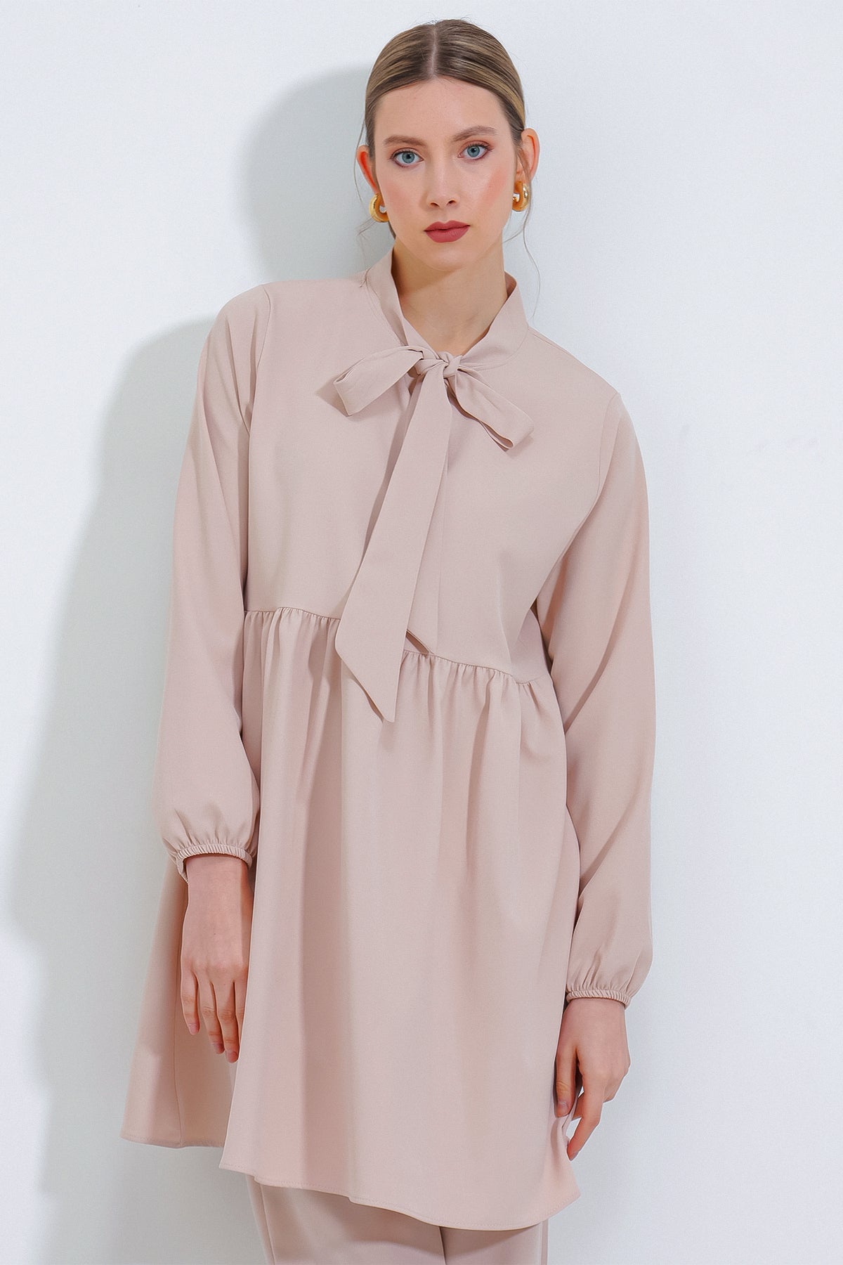 Kadın Krem Örme Pantolon Tunik Alt Üst Takım 6654