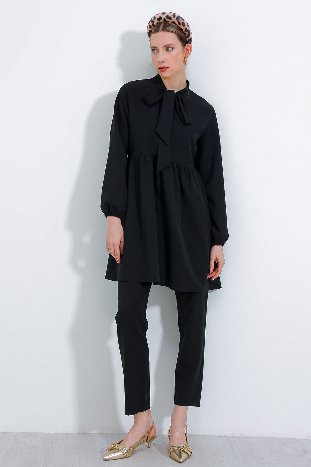 Kadın Siyah Örme Pantolon Tunik Alt Üst Takım 6654