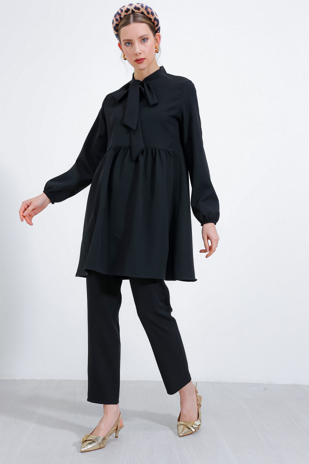 Kadın Siyah Örme Pantolon Tunik Alt Üst Takım 6654