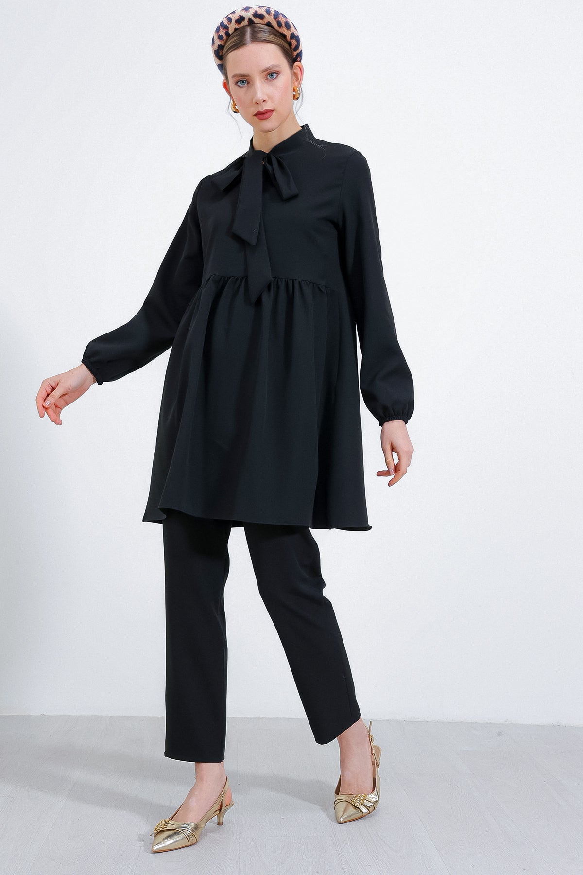 Kadın Siyah Örme Pantolon Tunik Alt Üst Takım 6654