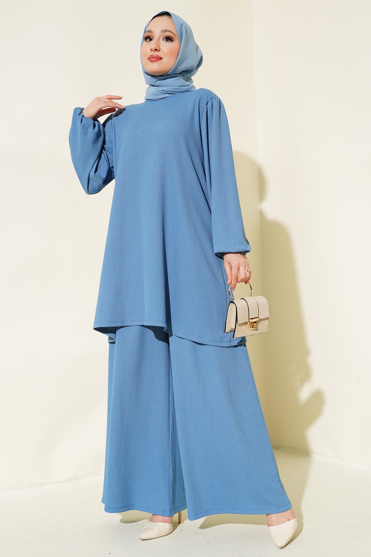 Kadın İndigo Tunik Pantolon Alt Üst Takım 6663