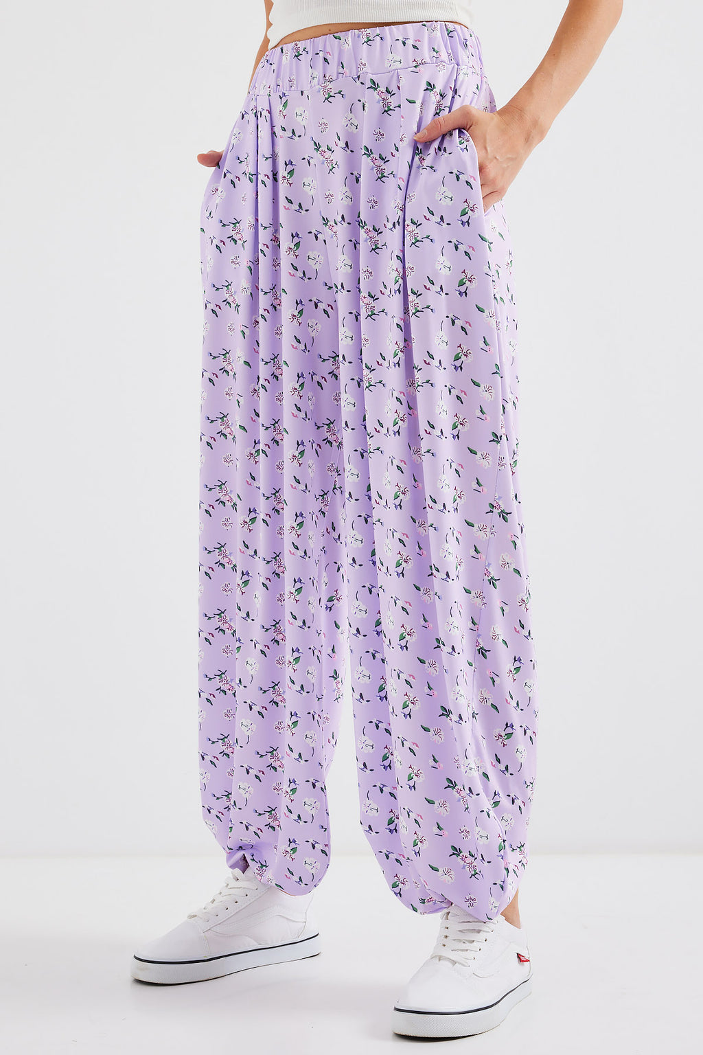 6665 Desenli Şalvar Pantolon - Lila