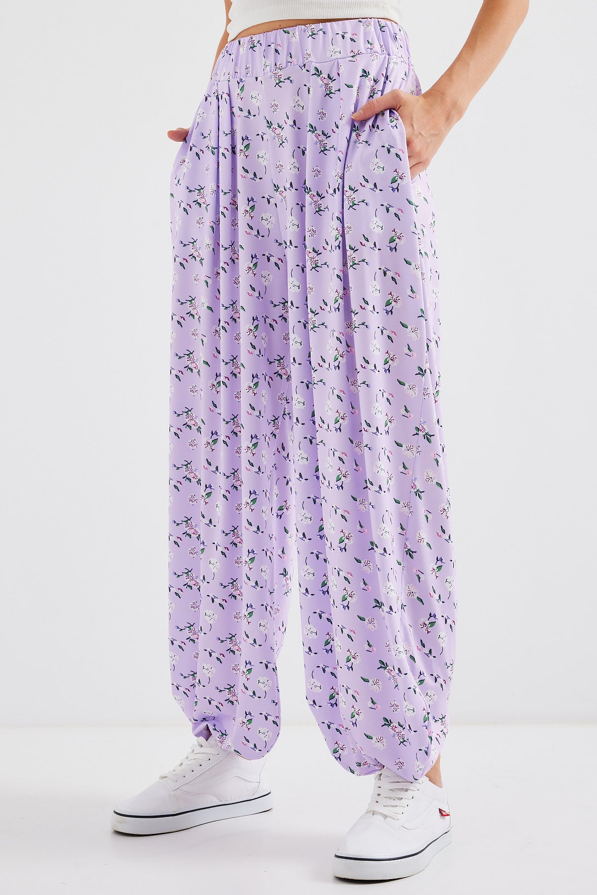 6665 Desenli Şalvar Pantolon - Lila