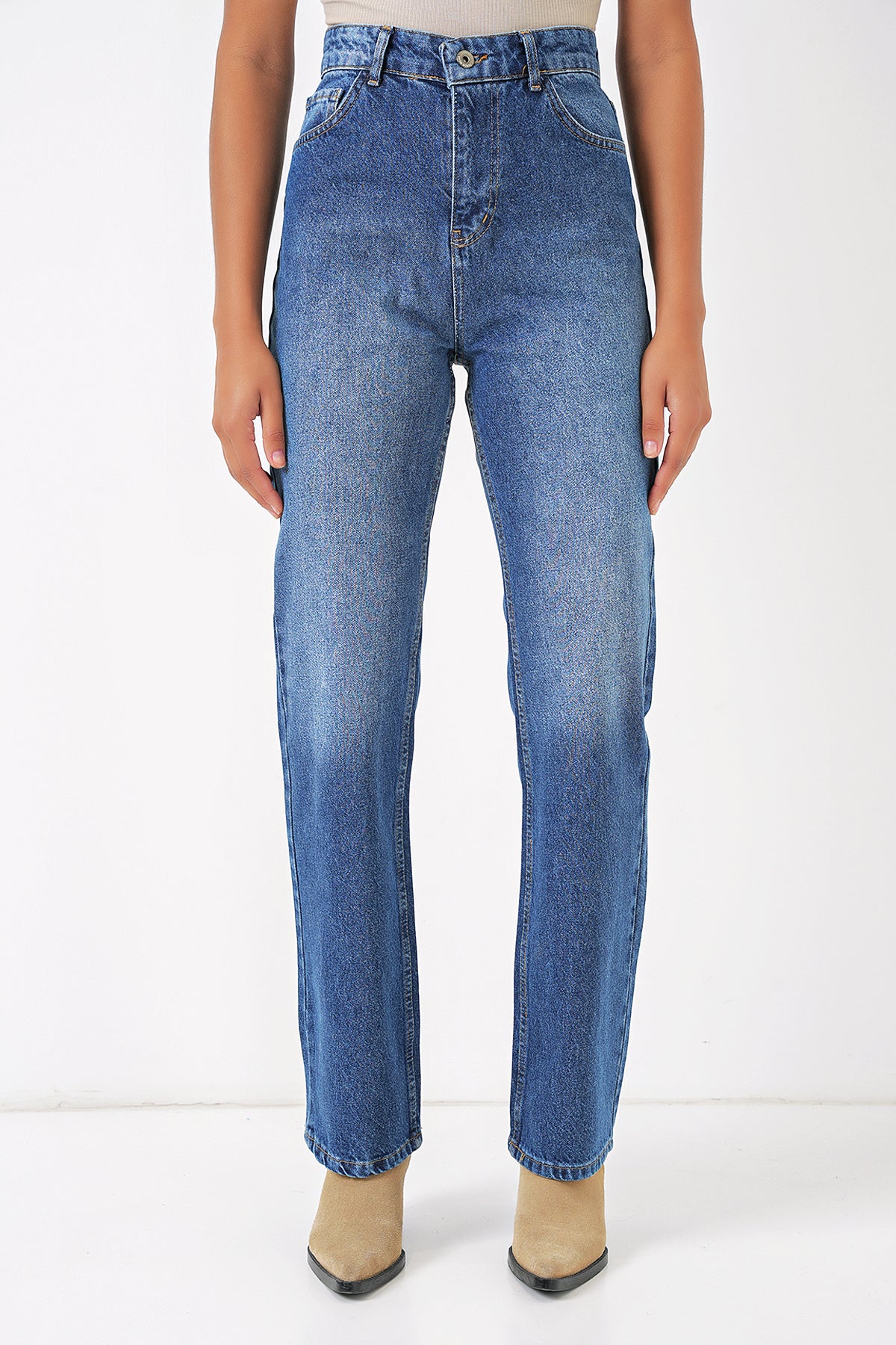 6687 Bol Paça Kot Pantolon - Mavi