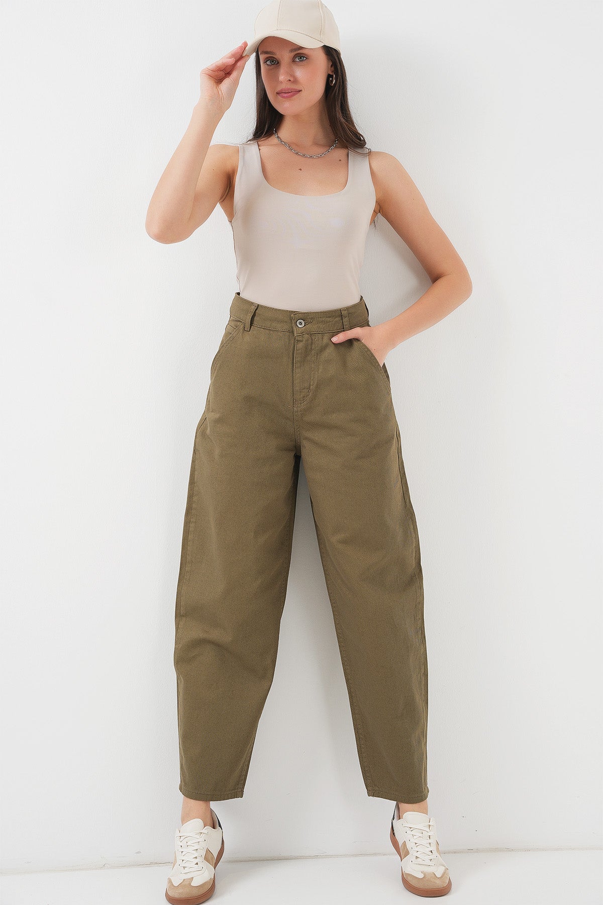 6703 Yüksek Bel Kot Pantolon - Haki