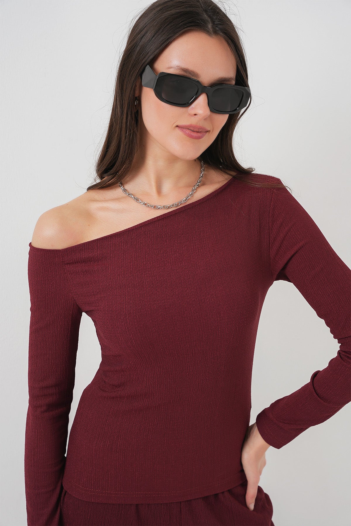 6708 Düşük Omuz Alt Üst Takım - Bordo