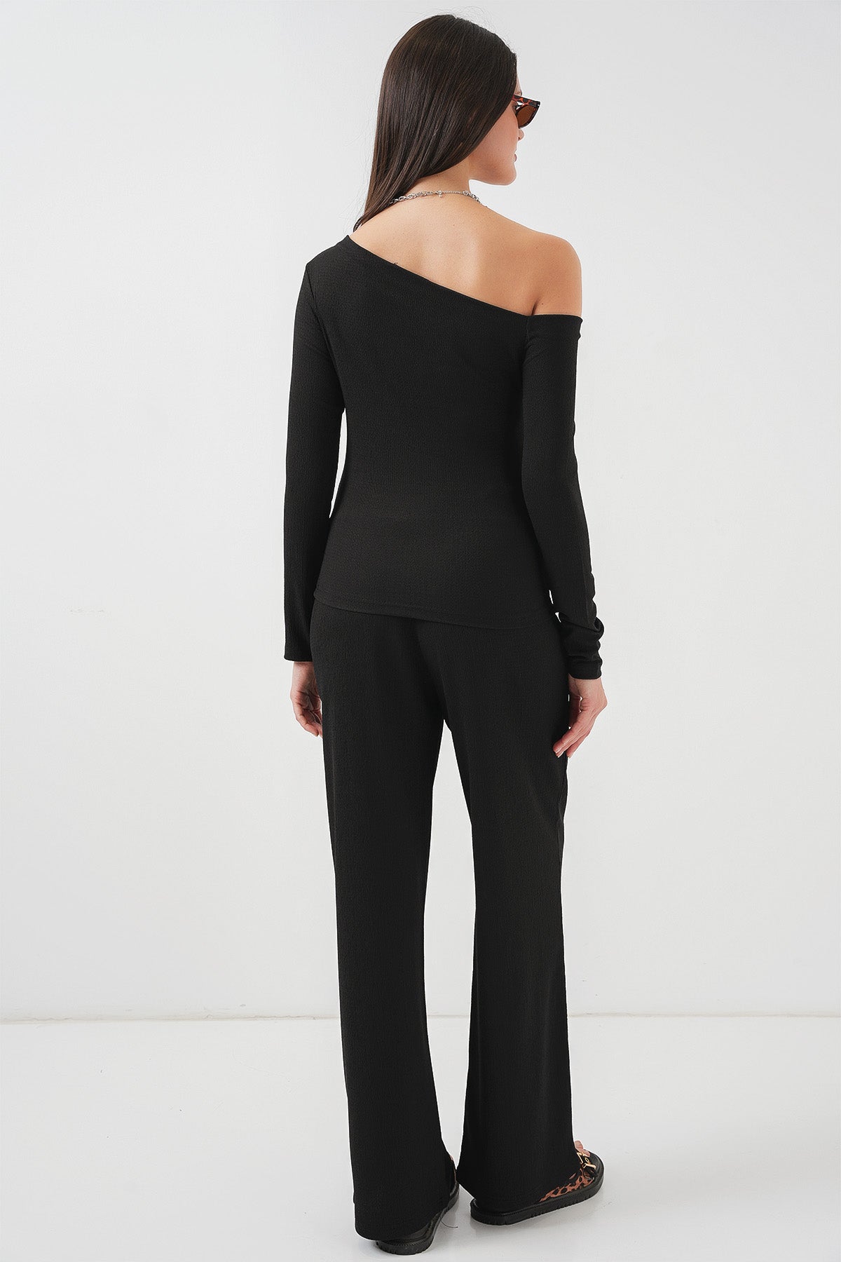 6708 Düşük Omuz Alt Üst Takım - Siyah